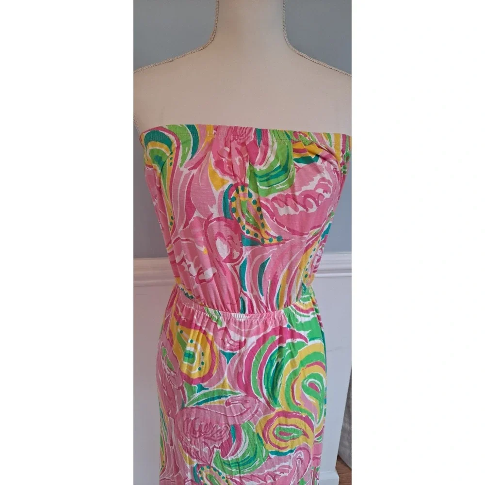 Lilly Pulitzer Marlisa All Nighter Print Slub Jersey Strapless Maxi Dress sz S - Picture 6 of 7